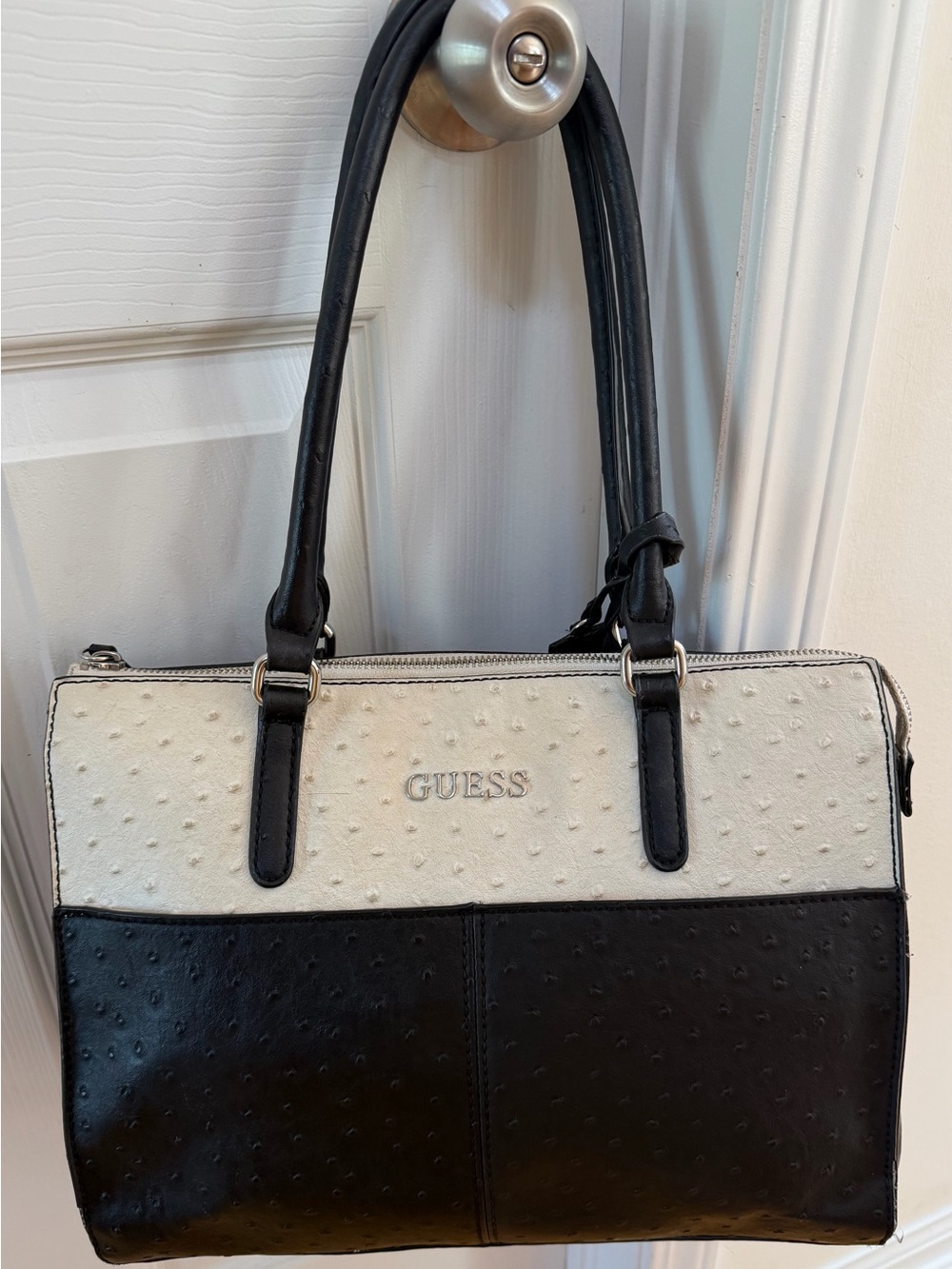GUESS Black and White Two-Tone Shoulder Satchel